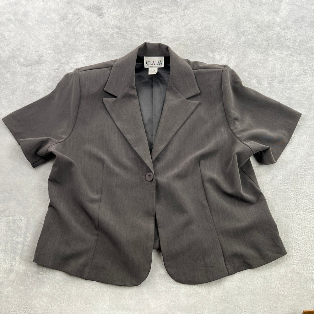 Clara Short Sleeve Blazer 2XL Gray Women Vintage Professional Workwear Jacket